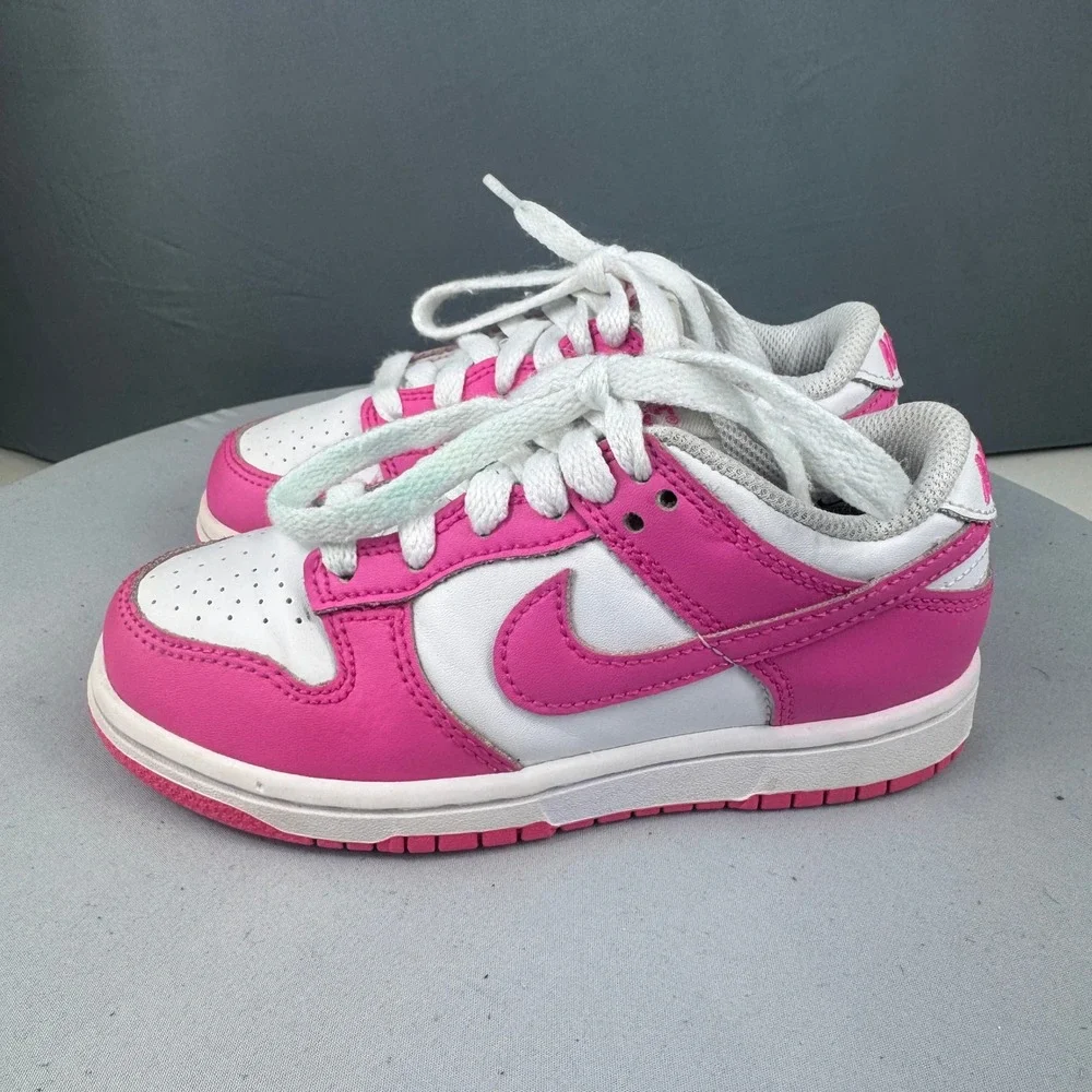 Nike Dunk Low Laser Fuchsia Kids Size 11C Pink White Shoes FB9108-102 Sneaker